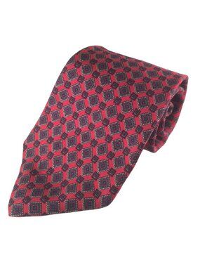 Aquascutum London All Silk Hand Finished Mens Neck Tie Red Diamond Pattern